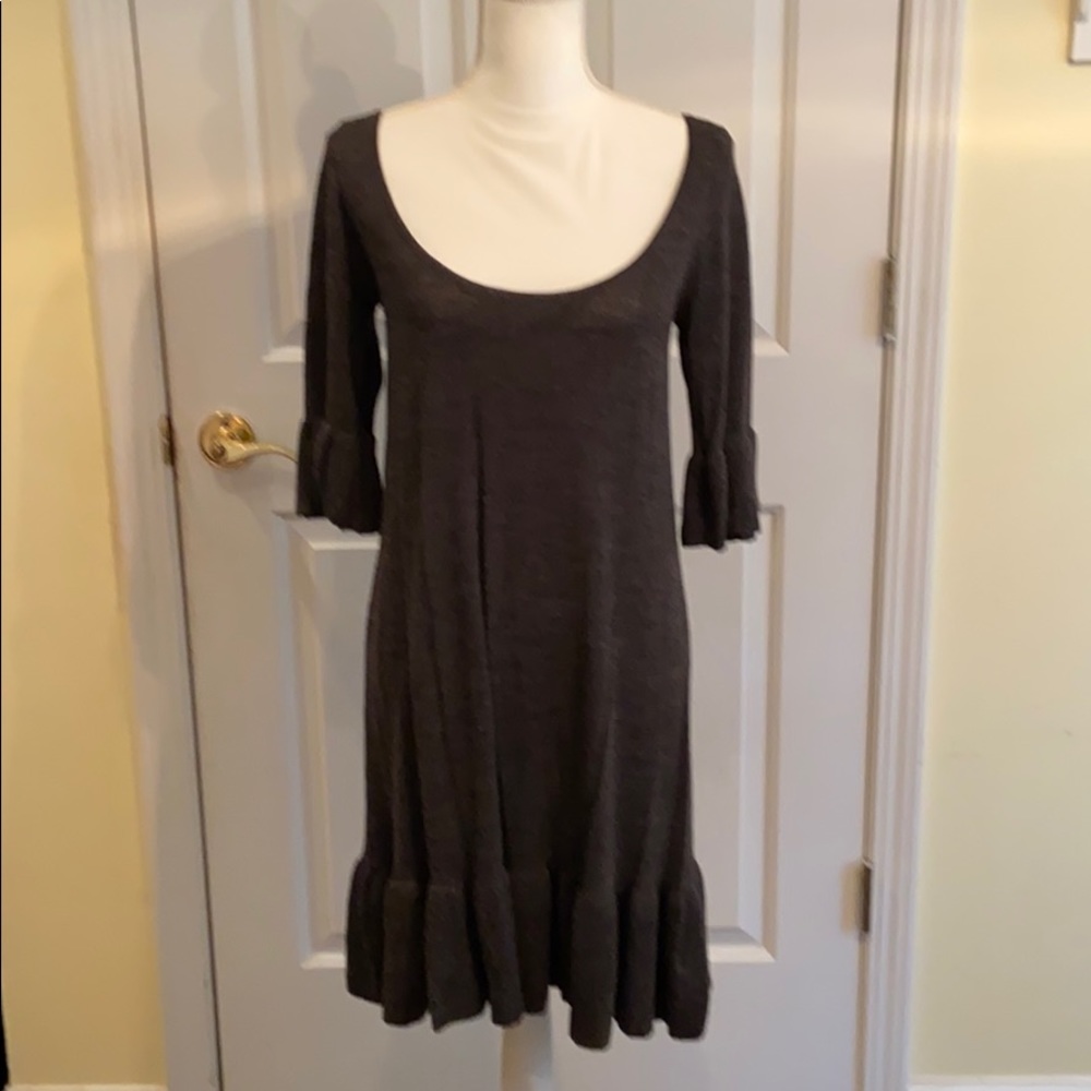 Free People charcoal grey Wool scoop neck lightweight tunic dress boho womens